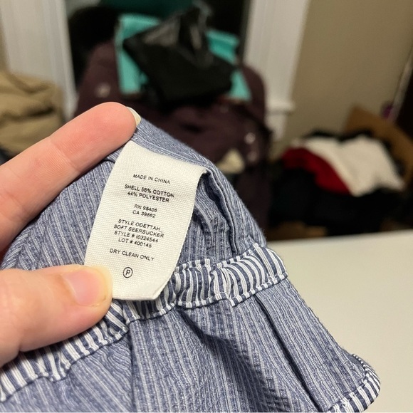 Theory Odettah Off the Shoulder Top Seersucker Striped Blue White Medium Z - Picture 3 of 7